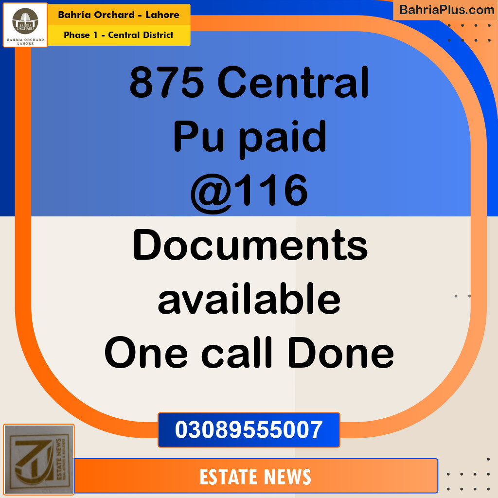 Residential Plot for Sale in Phase 1 - Central District - Bahria Orchard, Lahore - (BP-227173)