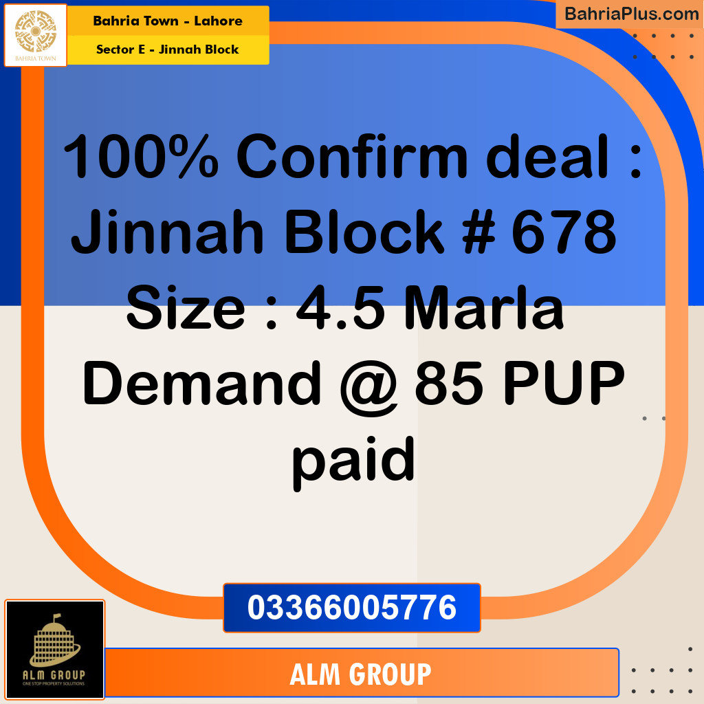 4.5 Marla Residential Plot for Sale in Sector E - Jinnah Block -  Bahria Town, Lahore - (BP-227258)