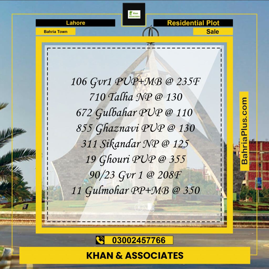 Residential Plot for Sale in Bahria Town, Lahore - (BP-227259)