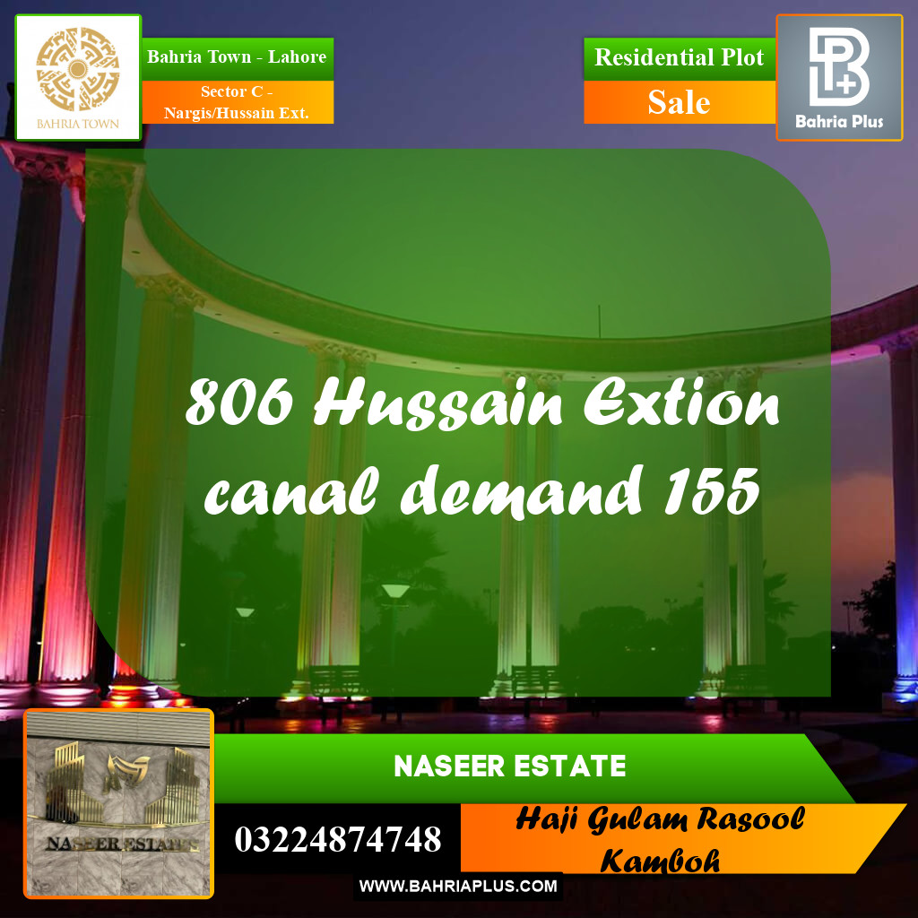 20 Marla Residential Plot for Sale in Sector C - Nargis/Hussain Ext. -  Bahria Town, Lahore - (BP-227266)