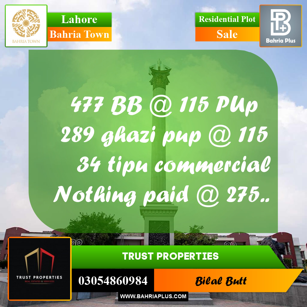 Residential Plot for Sale in Bahria Town, Lahore - (BP-227317)