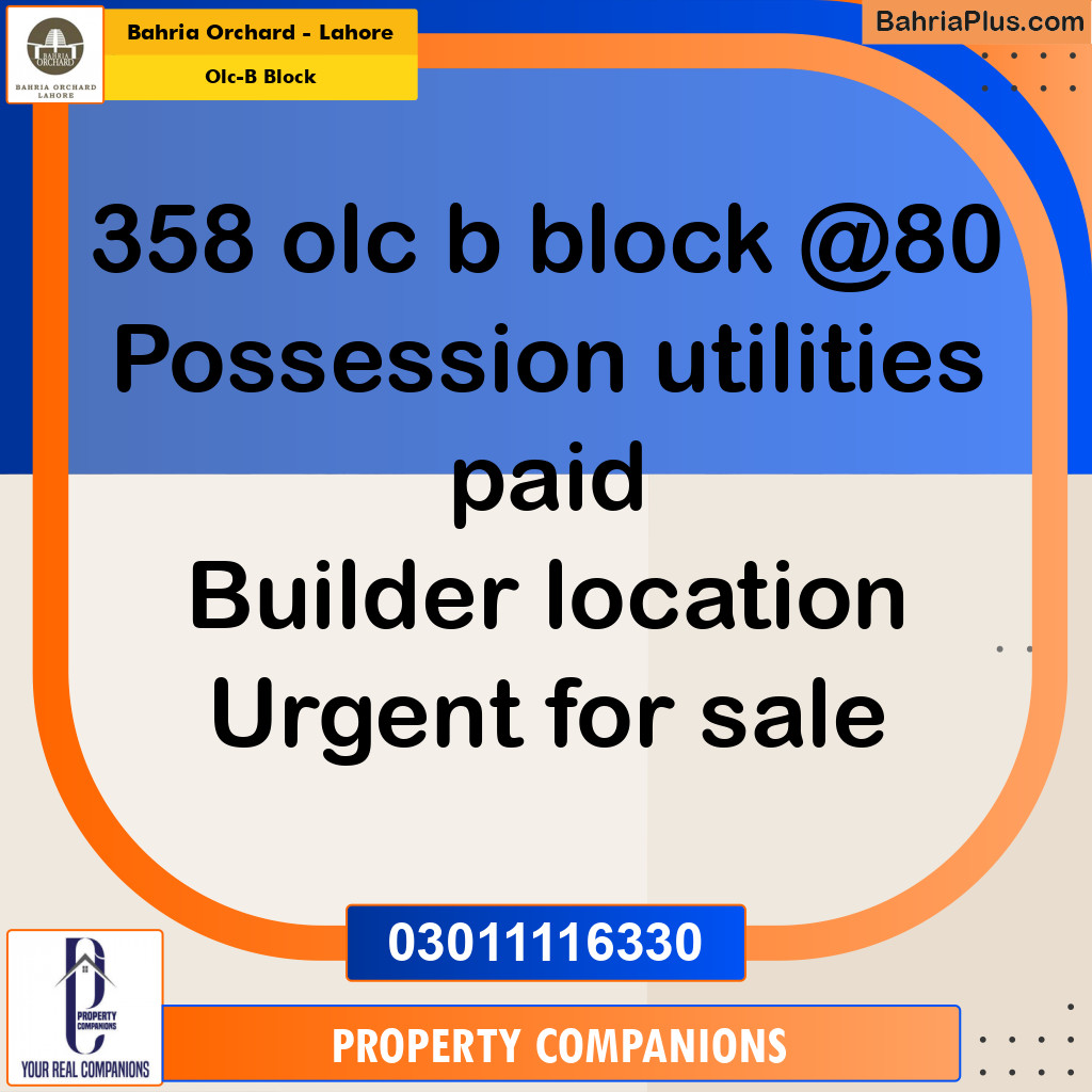 8 Marla Residential Plot for Sale in OLC-B Block -  Bahria Orchard, Lahore - (BP-227399)