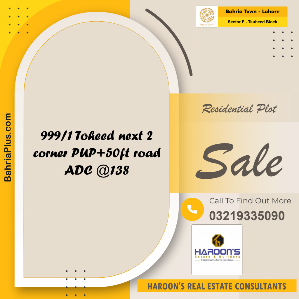 10 Marla Residential Plot for Sale in Sector F - Tauheed Block -  Bahria Town, Lahore - (BP-227401)