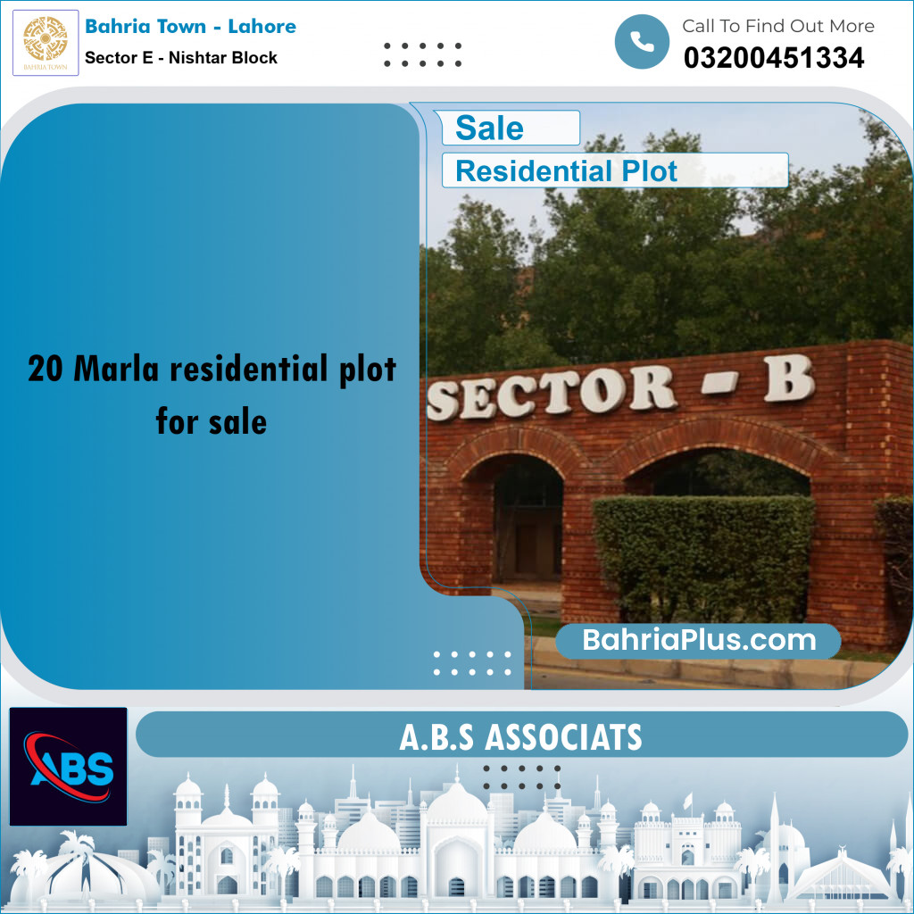 20 Marla Residential Plot for Sale in Sector E - Nishtar Block -  Bahria Town, Lahore - (BP-227408)