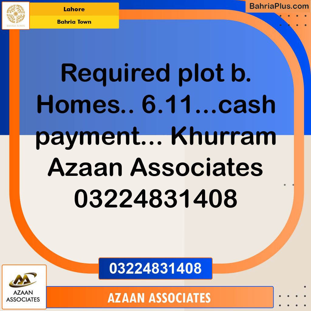 Residential Plot for Sale in Bahria Town, Lahore - (BP-227413)