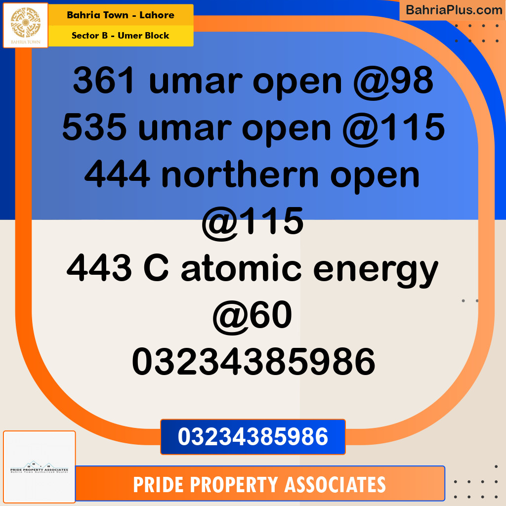 5 Marla Residential Plot for Sale in Sector B - Umer Block - Bahria Town, Lahore - (BP-227438)