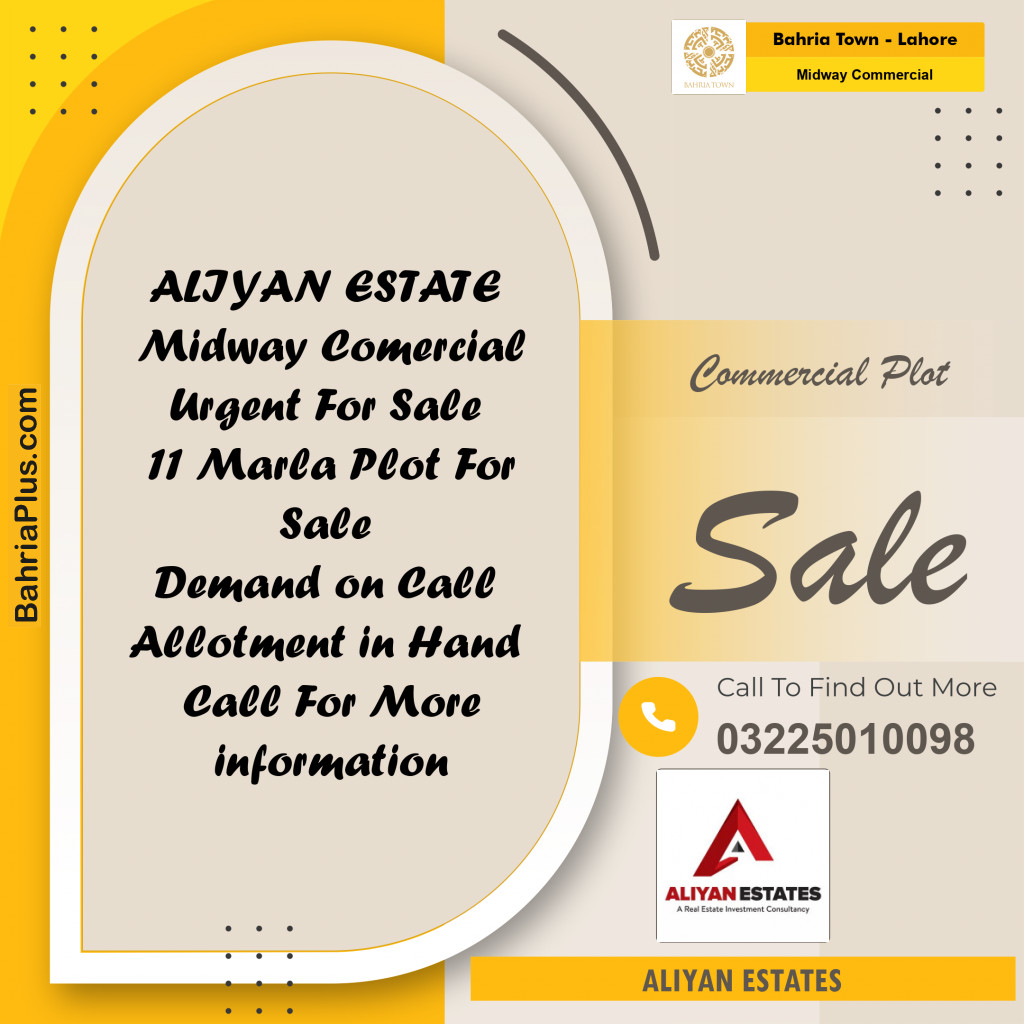 11 Marla Commercial Plot for Sale in Midway Commercial -  Bahria Town, Lahore - (BP-227453)