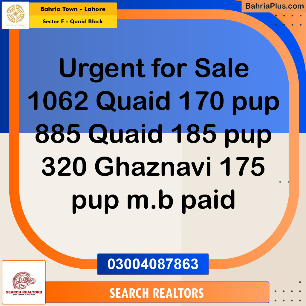 10 Marla Residential Plot for Sale in Sector E - Quaid Block -  Bahria Town, Lahore - (BP-227504)