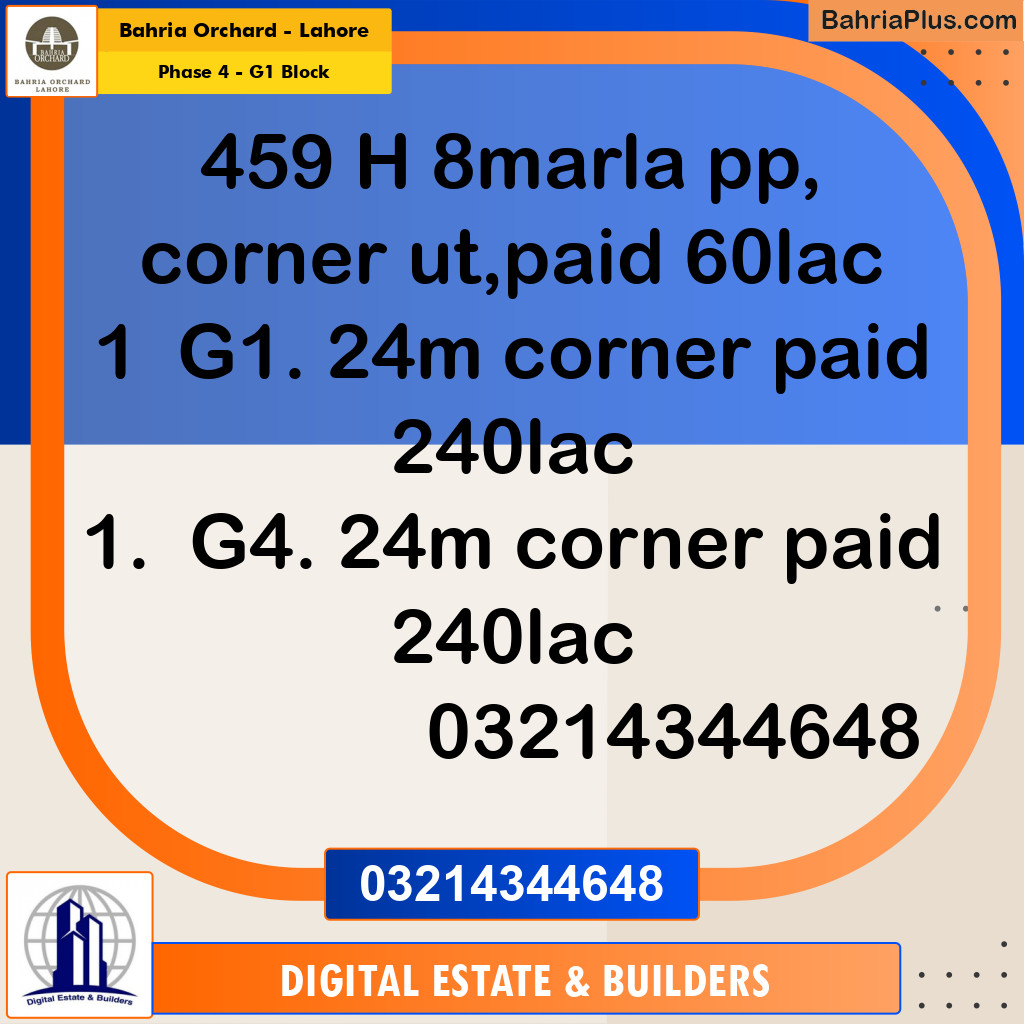 Residential Plot for Sale in Phase 4 - G1 Block - Bahria Orchard, Lahore - (BP-227534)