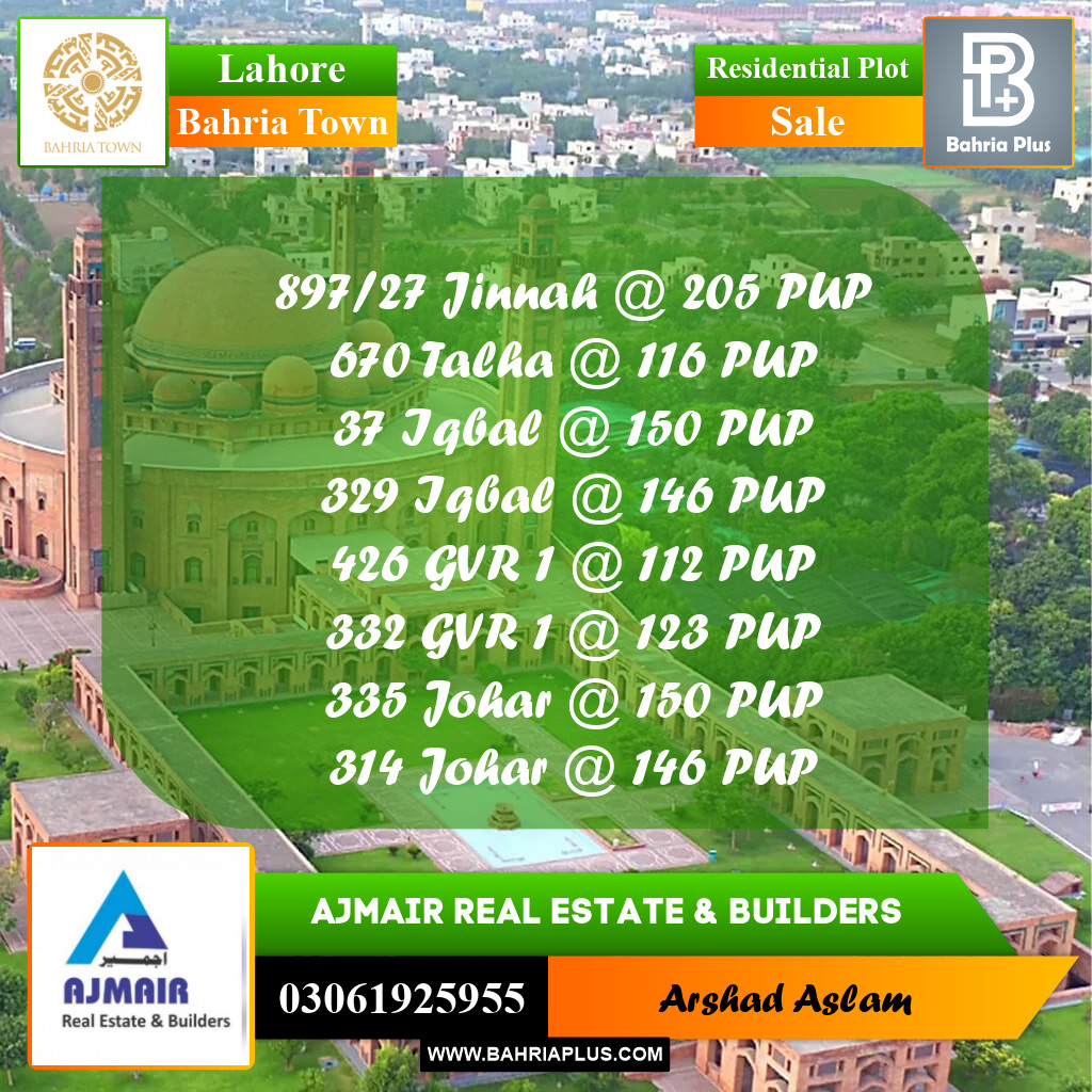 Residential Plot for Sale in Bahria Town, Lahore - (BP-227553)