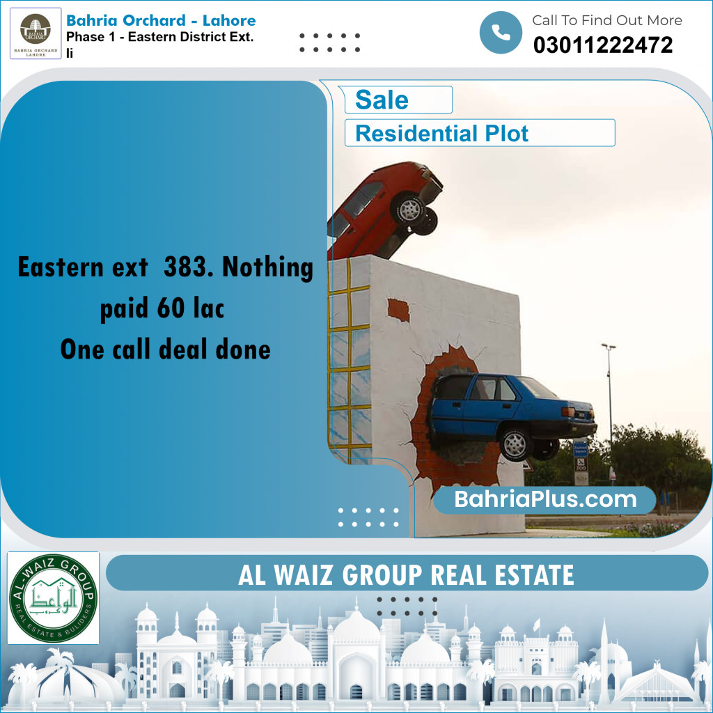 5 Marla Residential Plot for Sale in Phase 1 - Eastern District Ext. II -  Bahria Orchard, Lahore - (BP-227556)