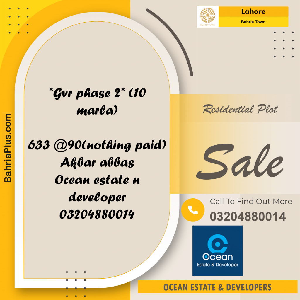 Residential Plot for Sale in Bahria Town, Lahore - (BP-227617)