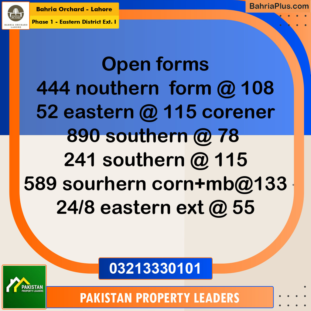 5 Marla Residential Plot for Sale in Phase 1 - Eastern District Ext. I - Bahria Orchard, Lahore - (BP-227639)