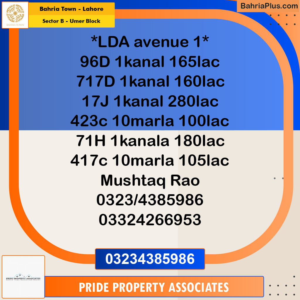 7 Sq. Ft. Residential Plot for Sale in Sector B - Umer Block - Bahria Town, Lahore - (BP-227650)