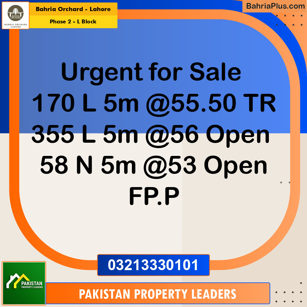 5 Marla Residential Plot for Sale in Phase 2 - L Block -  Bahria Orchard, Lahore - (BP-227667)