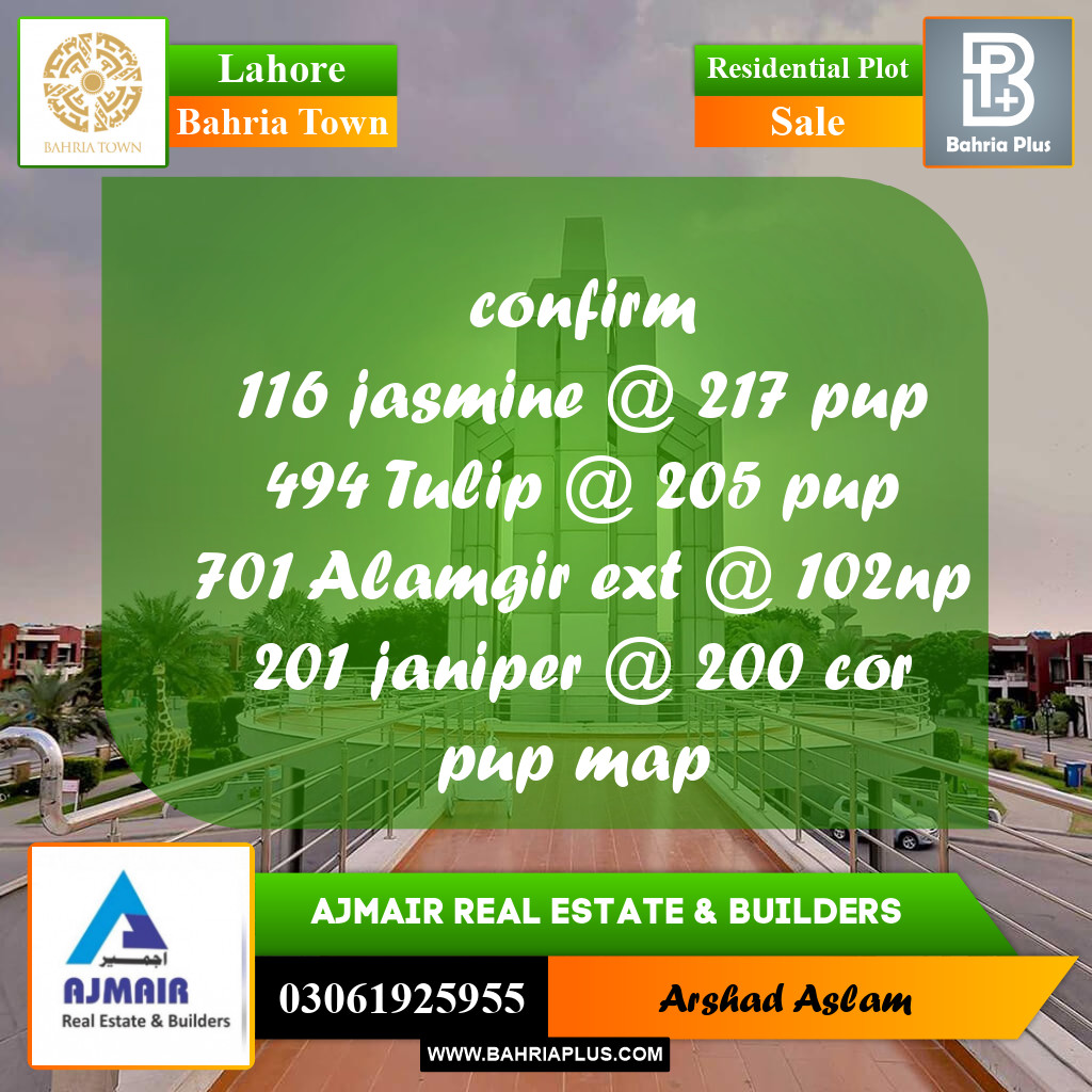 Residential Plot for Sale in Bahria Town, Lahore - (BP-227681)