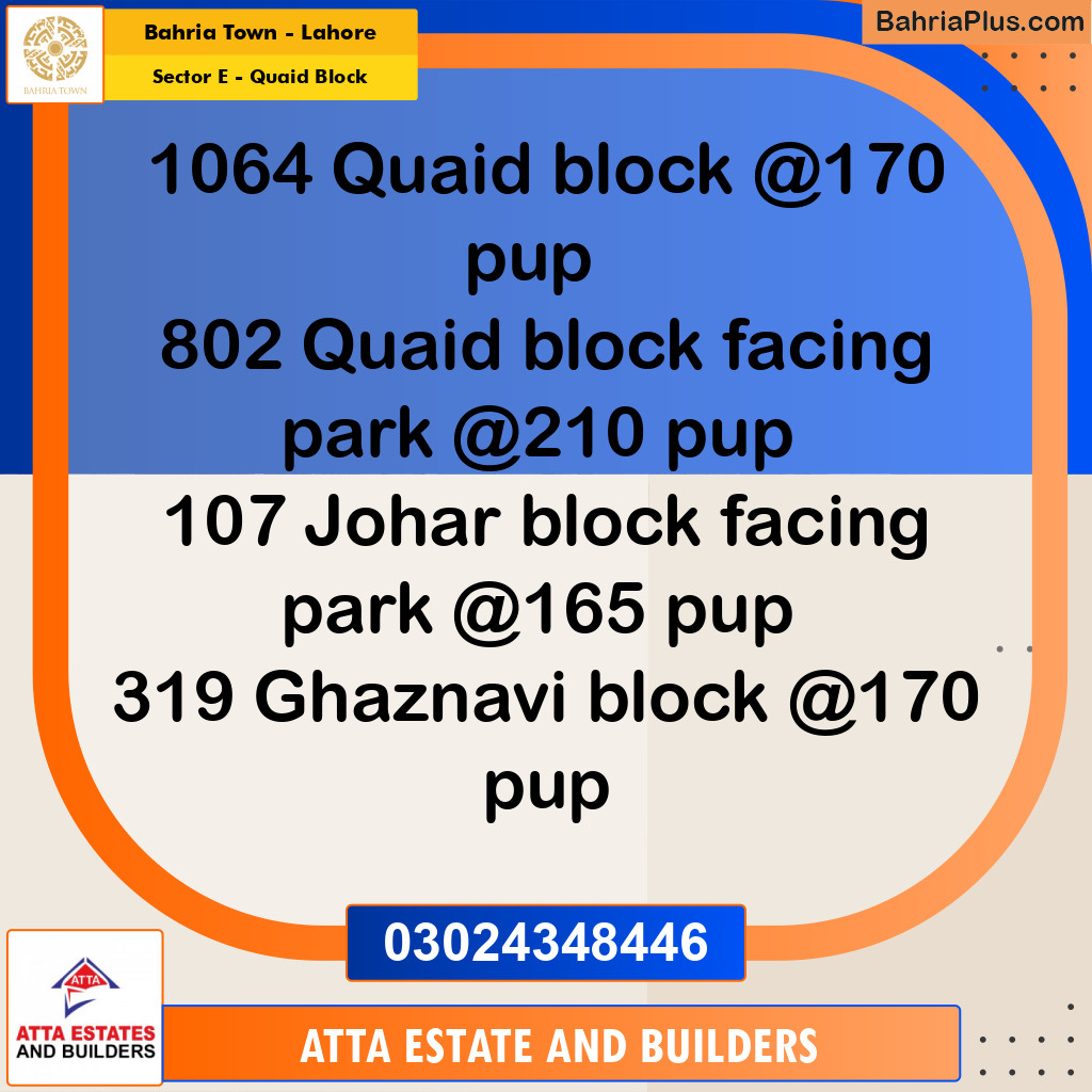 10 Marla Residential Plot for Sale in Sector E - Quaid Block - Bahria Town, Lahore - (BP-227696)