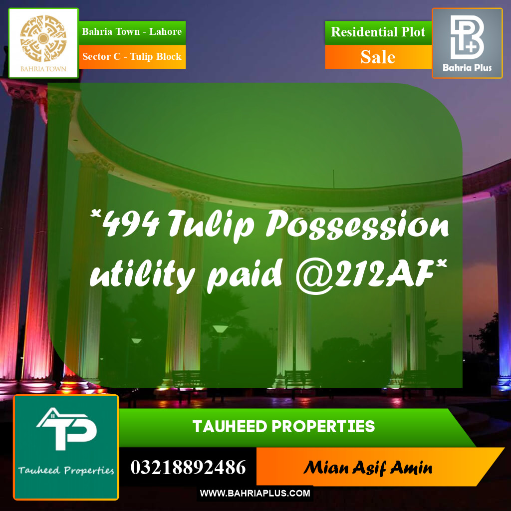 10 Marla Residential Plot for Sale in Sector C - Tulip Block -  Bahria Town, Lahore - (BP-227705)