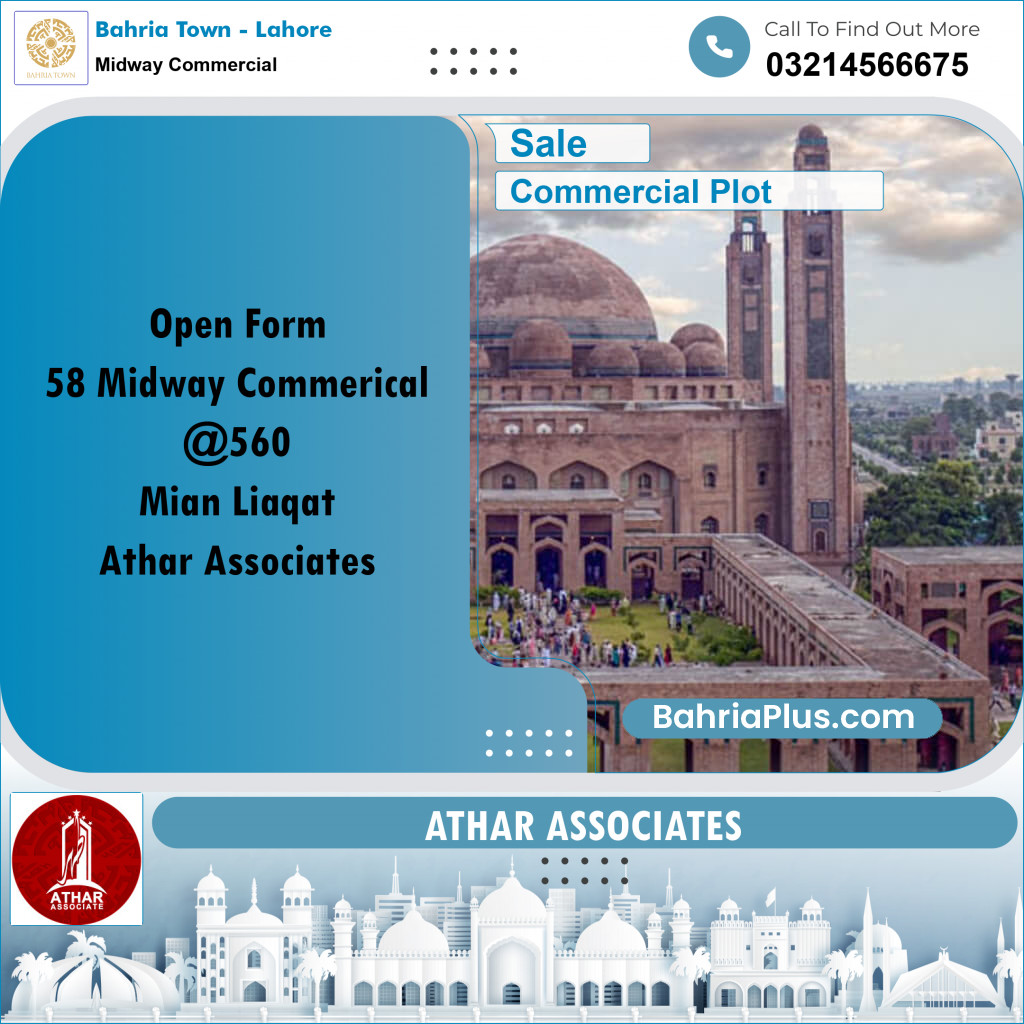 9.33 Marla Commercial Plot for Sale in Midway Commercial -  Bahria Town, Lahore - (BP-227713)