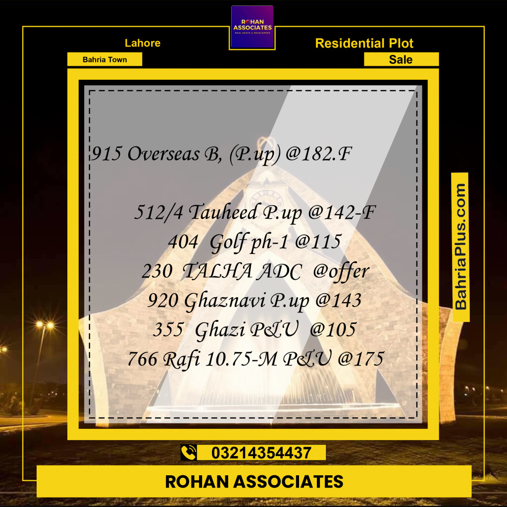 Residential Plot for Sale in Bahria Town, Lahore - (BP-227744)