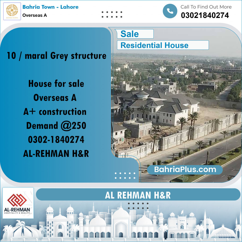 10 Marla Residential House for Sale in Overseas A - Bahria Town, Lahore - (BP-227745)