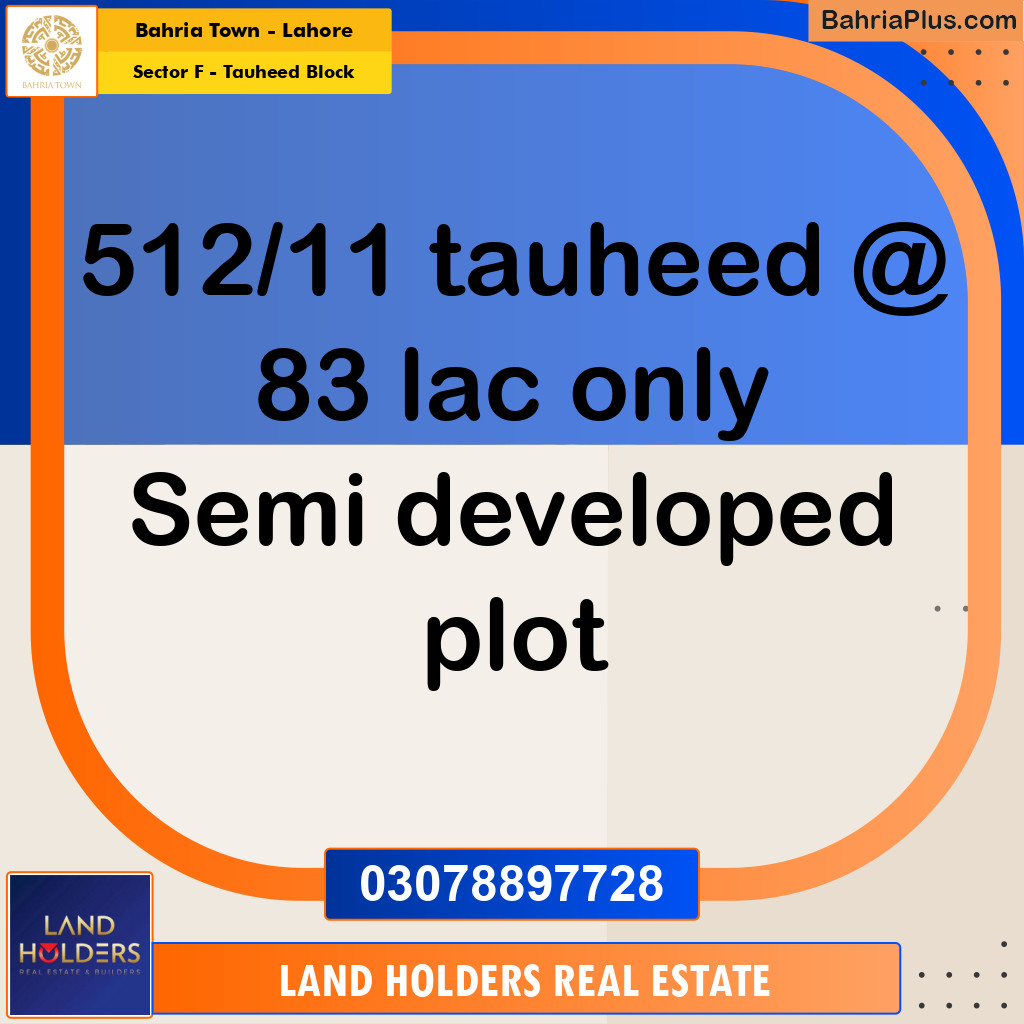 10 Marla Residential Plot for Sale in Sector F - Tauheed Block - Bahria Town, Lahore - (BP-227752)