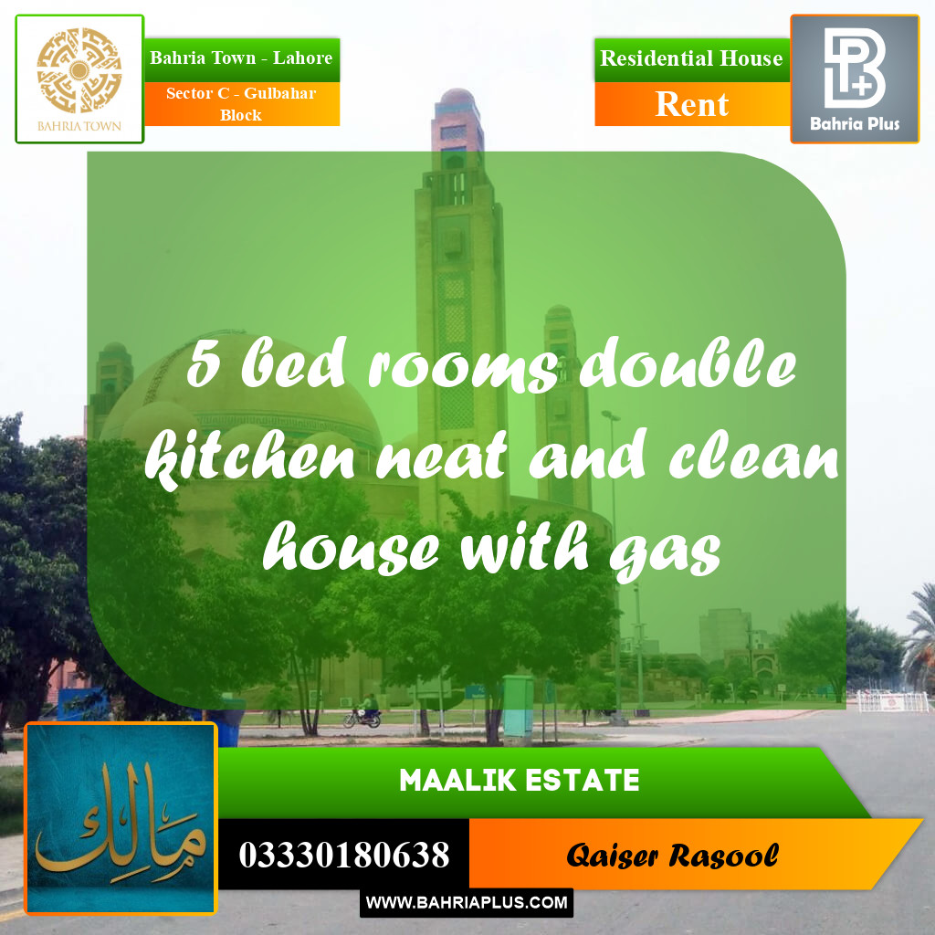 10.66 Marla Residential House for Rent in Sector C - Gulbahar Block -  Bahria Town, Lahore - (BP-227754)