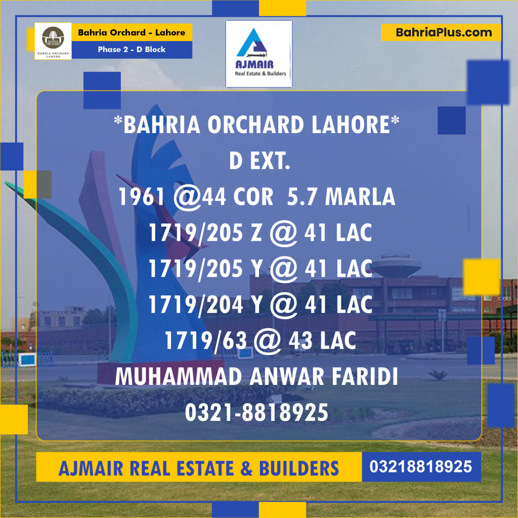 5 Marla Residential Plot for Sale in Phase 2 - D Block -  Bahria Orchard, Lahore - (BP-227803)