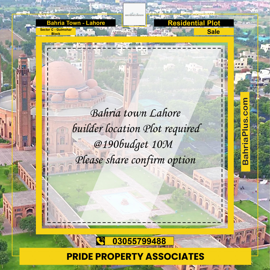 10 Marla Residential Plot for Sale in Sector C - Gulmohar Block - Bahria Town, Lahore - (BP-227809)