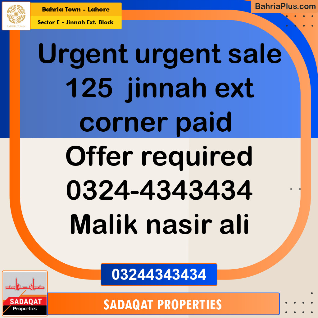 5 Marla Residential Plot for Sale in Sector E - Jinnah Ext. Block - Bahria Town, Lahore - (BP-227812)