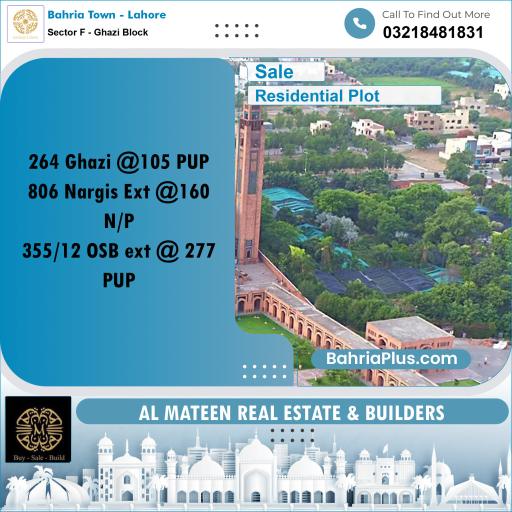 10 Marla Residential Plot for Sale in Sector F - Ghazi Block -  Bahria Town, Lahore - (BP-227850)