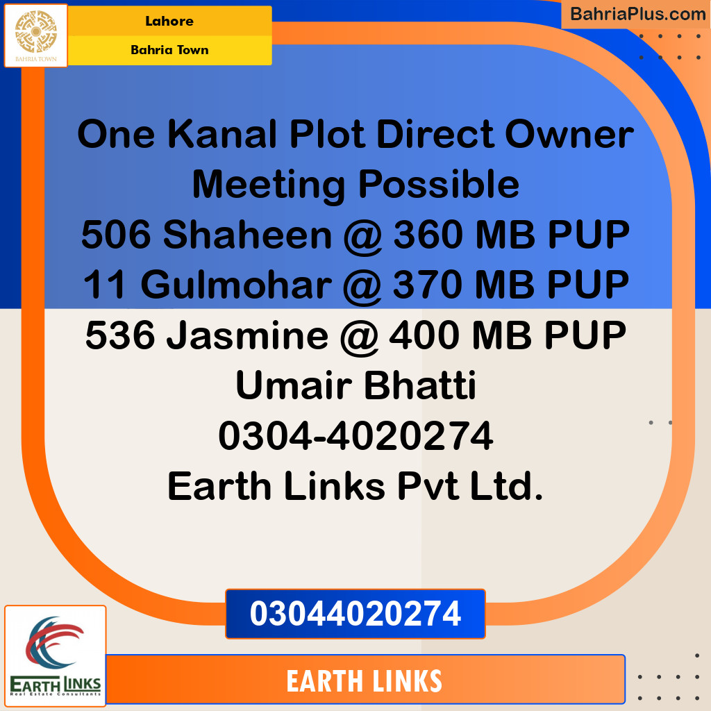 1 Kanal Residential Plot for Sale in Bahria Town, Lahore - (BP-227876)