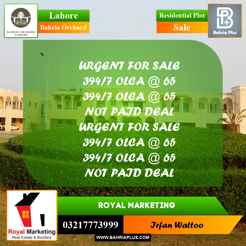 Residential Plot for Sale in Bahria Orchard, Lahore - (BP-227915)