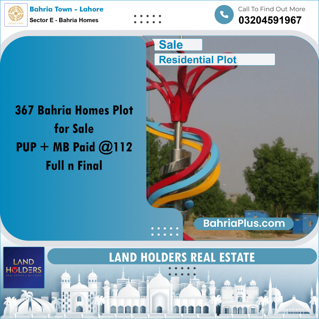 6 Marla Residential Plot for Sale in Sector E - Bahria Homes - Bahria Town, Lahore - (BP-227973)