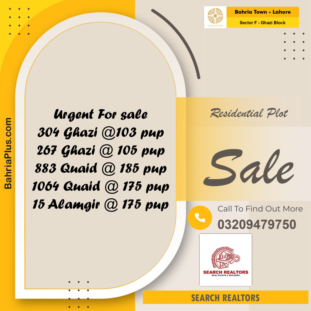 10 Marla Residential Plot for Sale in Sector F - Ghazi Block -  Bahria Town, Lahore - (BP-228011)