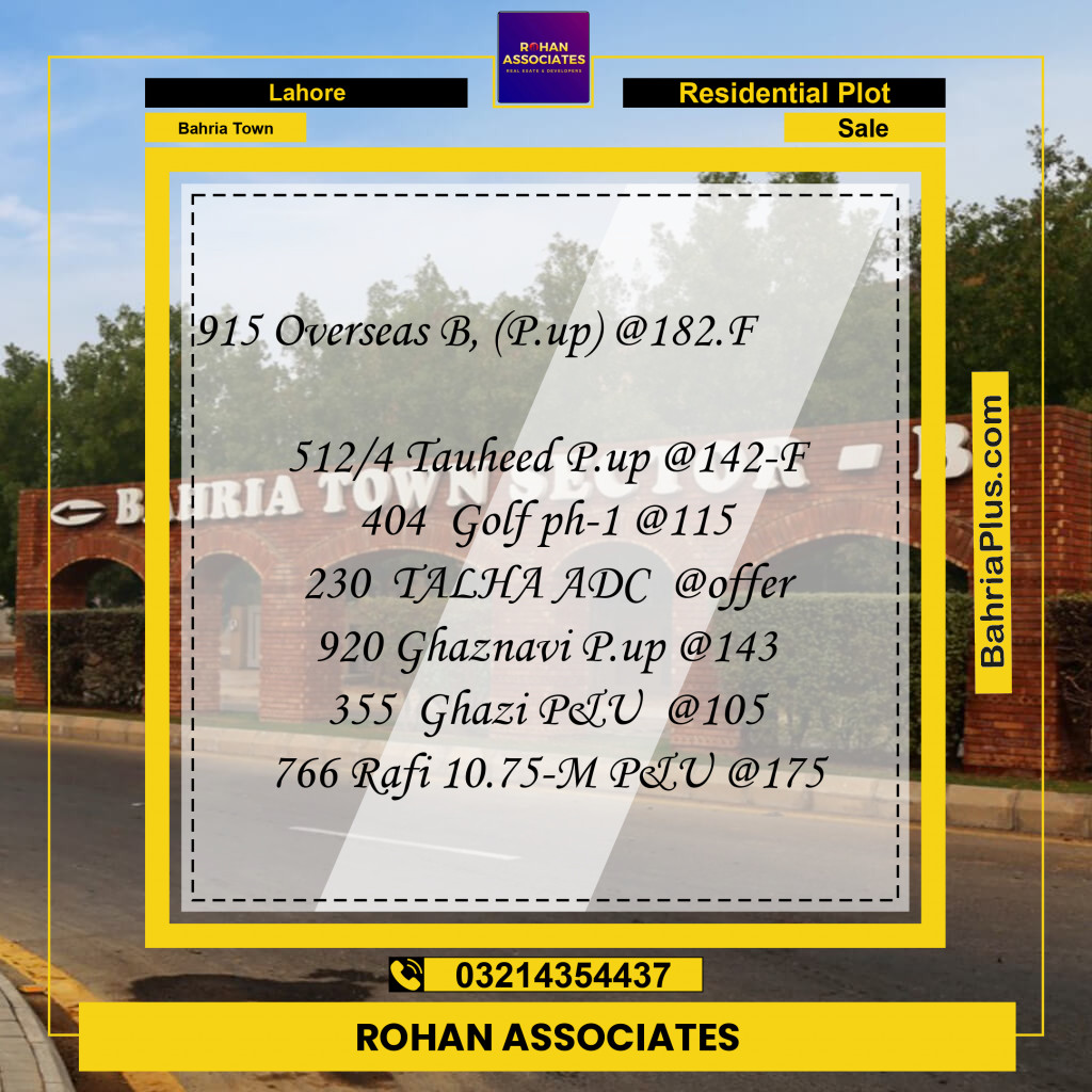 Residential Plot for Sale in Bahria Town, Lahore - (BP-228016)