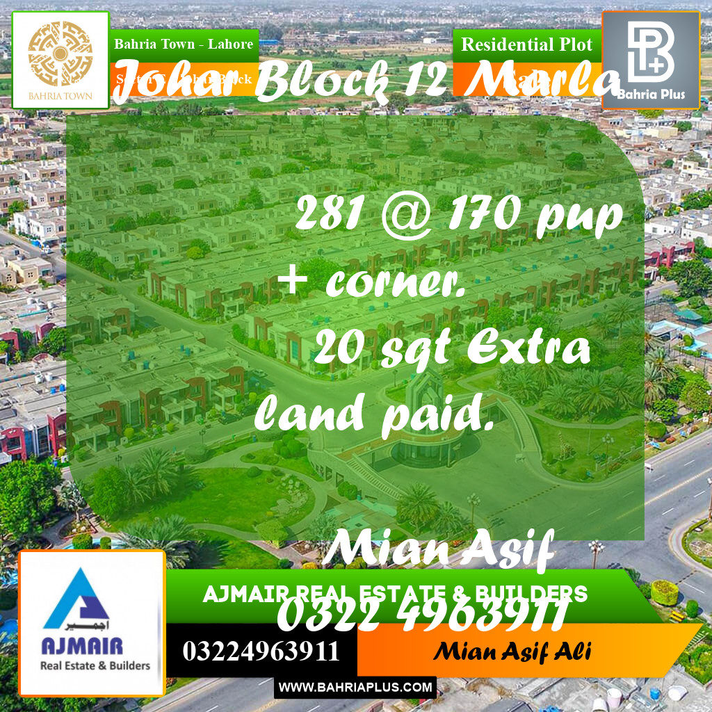 Residential Plot for Sale in Sector E - Johar Block -  Bahria Town, Lahore - (BP-228026)