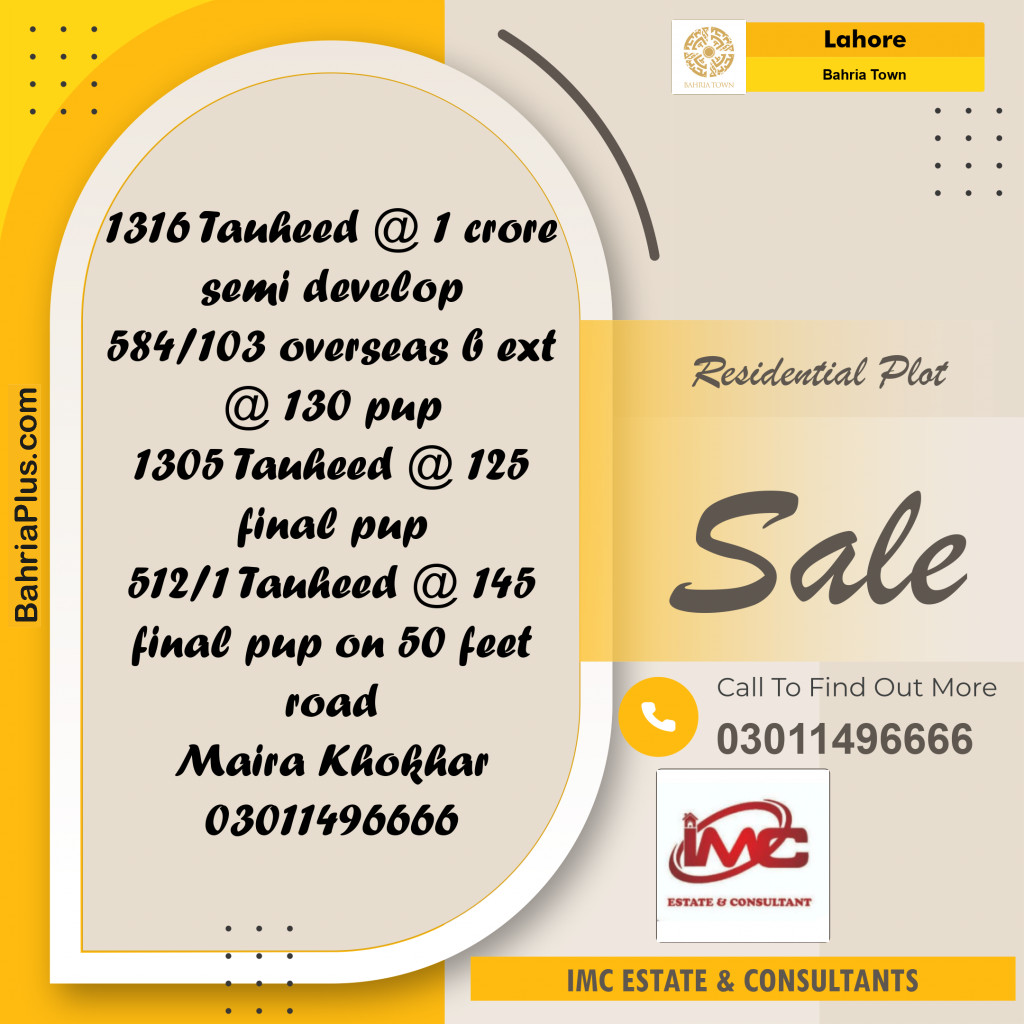 Residential Plot for Sale in Bahria Town, Lahore - (BP-228039)