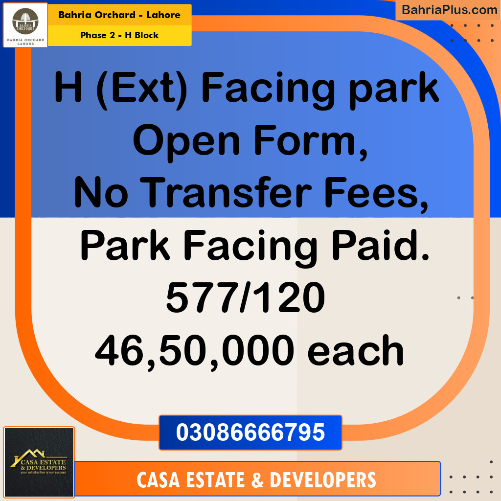 5 Marla Residential Plot for Sale in Phase 2 - H Block -  Bahria Orchard, Lahore - (BP-228196)