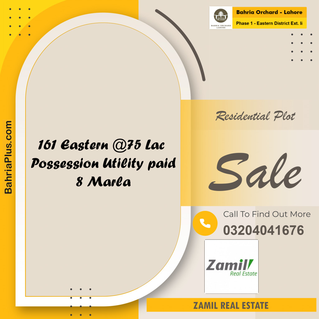 8 Marla Residential Plot for Sale in Phase 1 - Eastern District Ext. II -  Bahria Orchard, Lahore - (BP-228205)