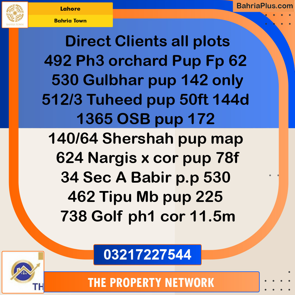 Residential Plot for Sale in Bahria Town, Lahore - (BP-228219)