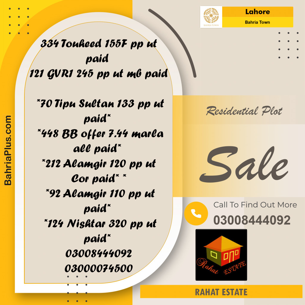 Residential Plot for Sale in Bahria Town, Lahore - (BP-228278)