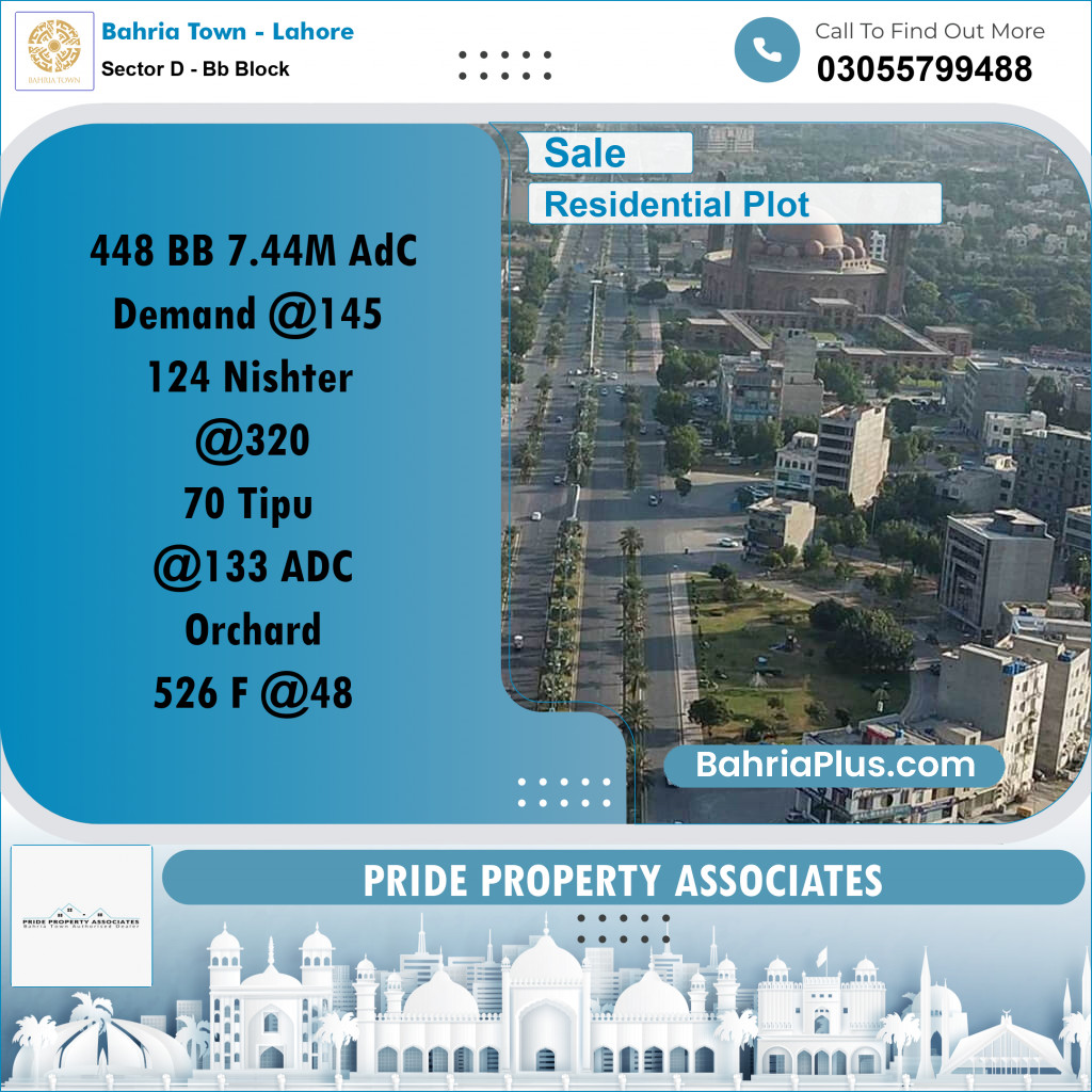 7.44 Marla Residential Plot for Sale in Sector D - BB Block -  Bahria Town, Lahore - (BP-228298)