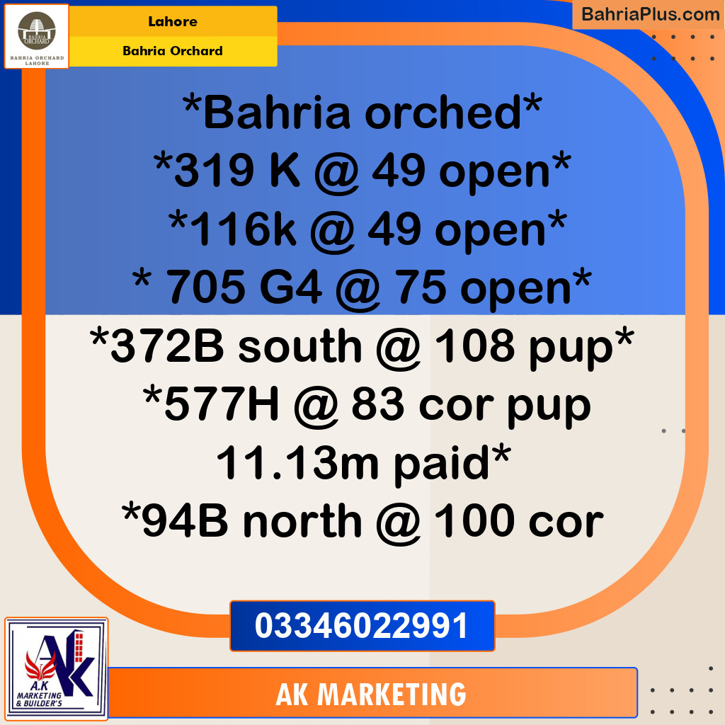 10 Marla Residential Plot for Sale in Bahria Orchard, Lahore - (BP-228327)