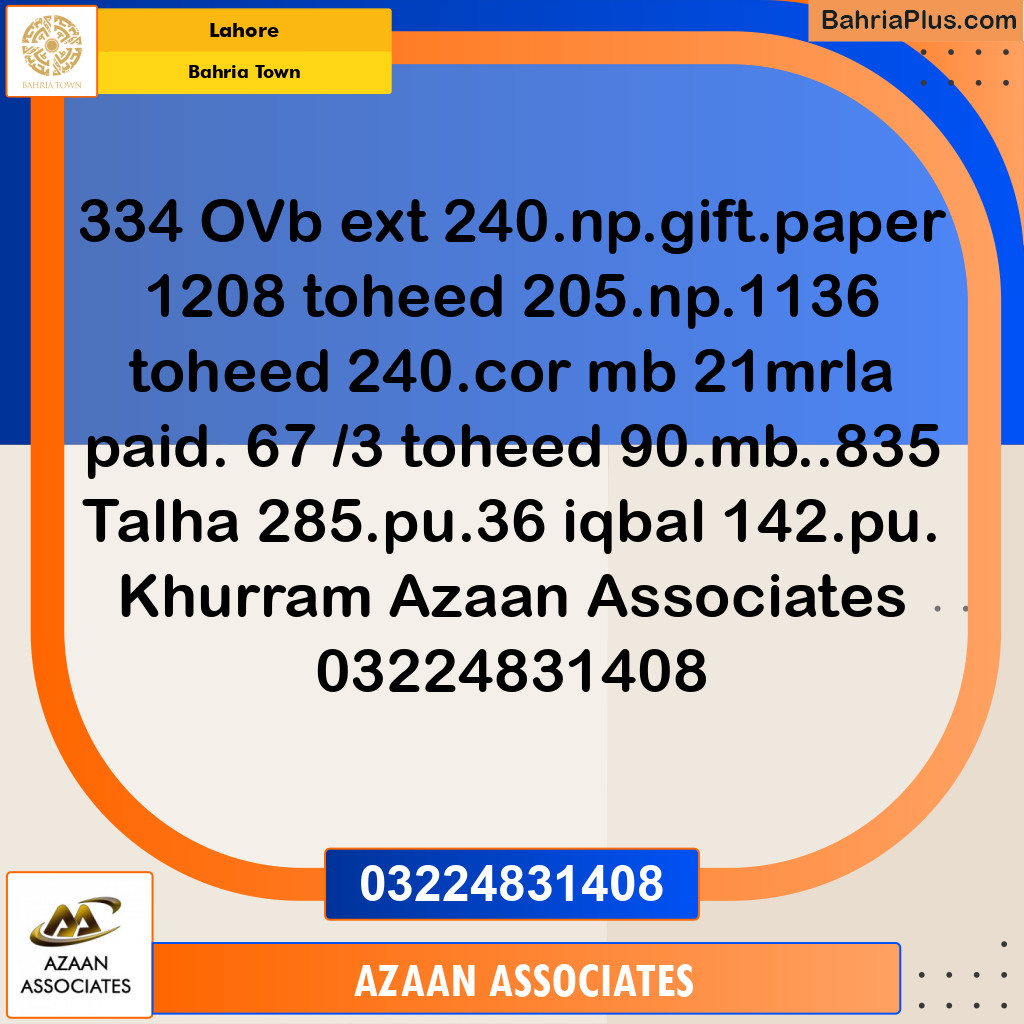 Residential Plot for Sale in Bahria Town, Lahore - (BP-228344)