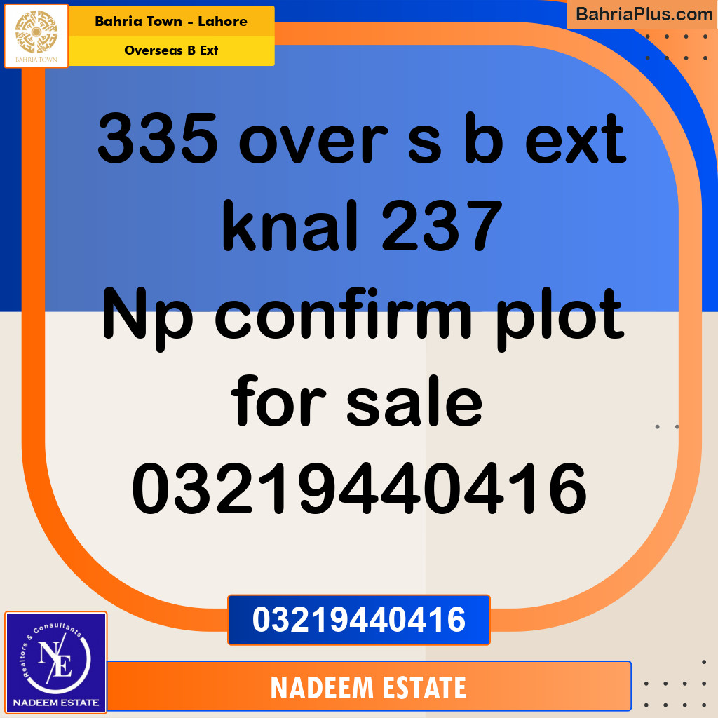 Residential Plot for Sale in Overseas B Ext -  Bahria Town, Lahore - (BP-228353)