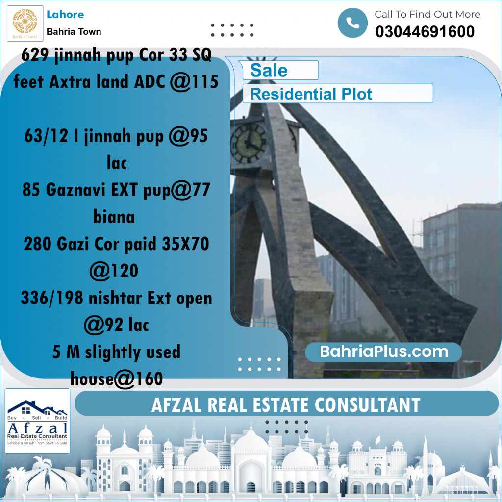 Residential Plot for Sale in Bahria Town, Lahore - (BP-228410)