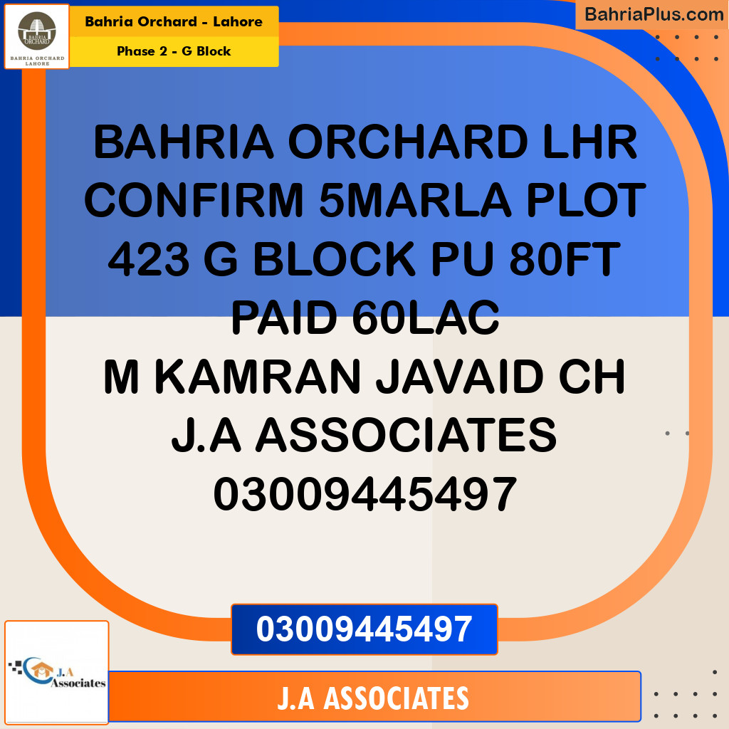 5 Marla Residential Plot for Sale in Phase 2 - G Block -  Bahria Orchard, Lahore - (BP-228415)