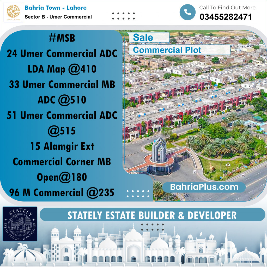 8 Marla Commercial Plot for Sale in Sector B - Umer Commercial -  Bahria Town, Lahore - (BP-228438)