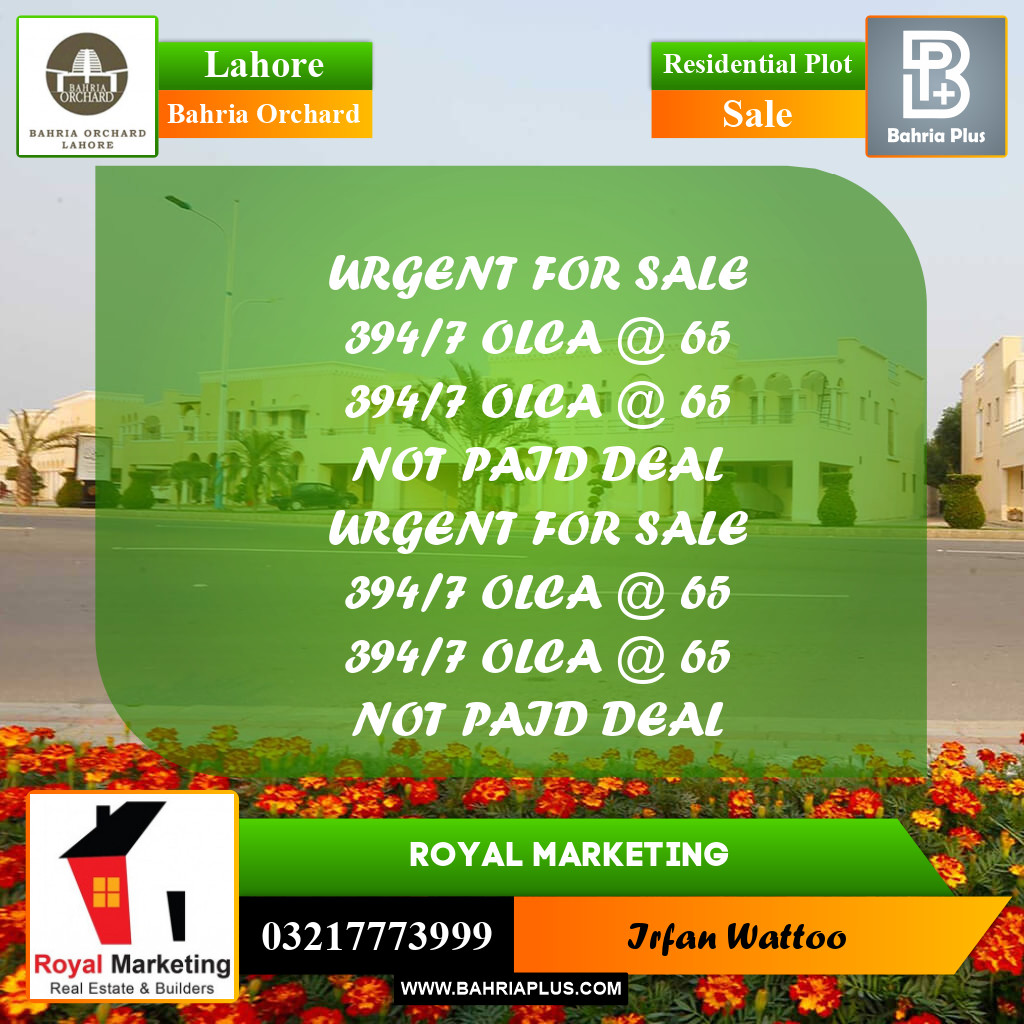 Residential Plot for Sale in Bahria Orchard, Lahore - (BP-228449)